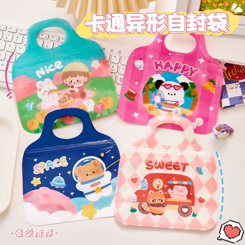 Satuan- Plastik ziplock motif kartun model tas/ Plastik zipper wadah snack cookies permen goodiebag 
