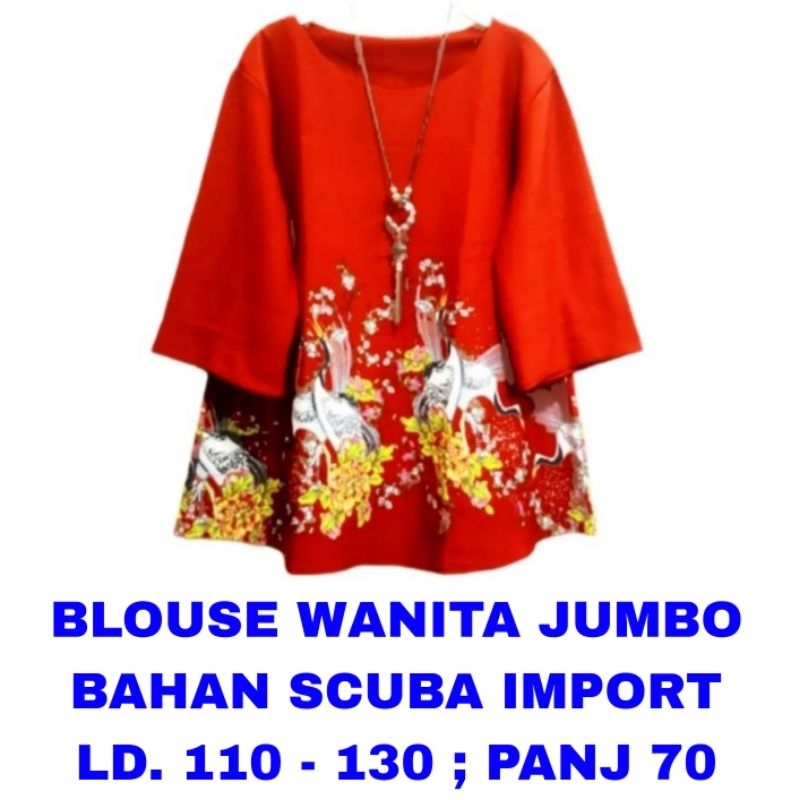 WK BLOUSE MERAH WANITA JUMBO LD. 110 120 130 BAJU ATASAN IMLEK SINCIA NATAL