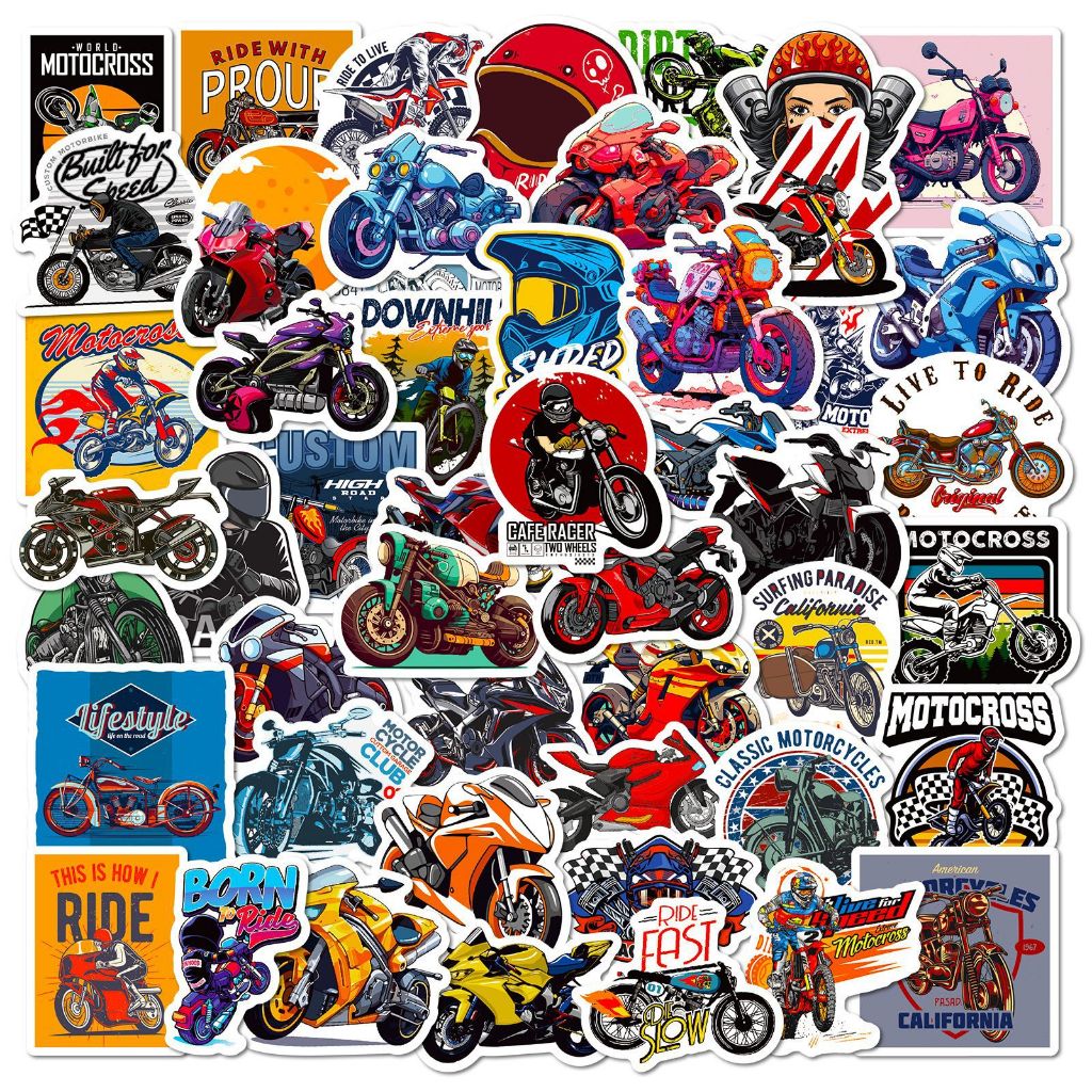 

50pcs Die Cut Sticker Anak Club Motor Sport DIY Laptop Handphone Koper Motor Bahan Vinyl Tahan Air