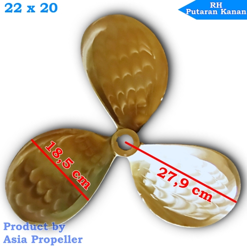 Propeller / Baling baling kapal Kuningan ukuran 22 x 20 Putaran Kanan (RH) 3 Daun - Asia Propeller