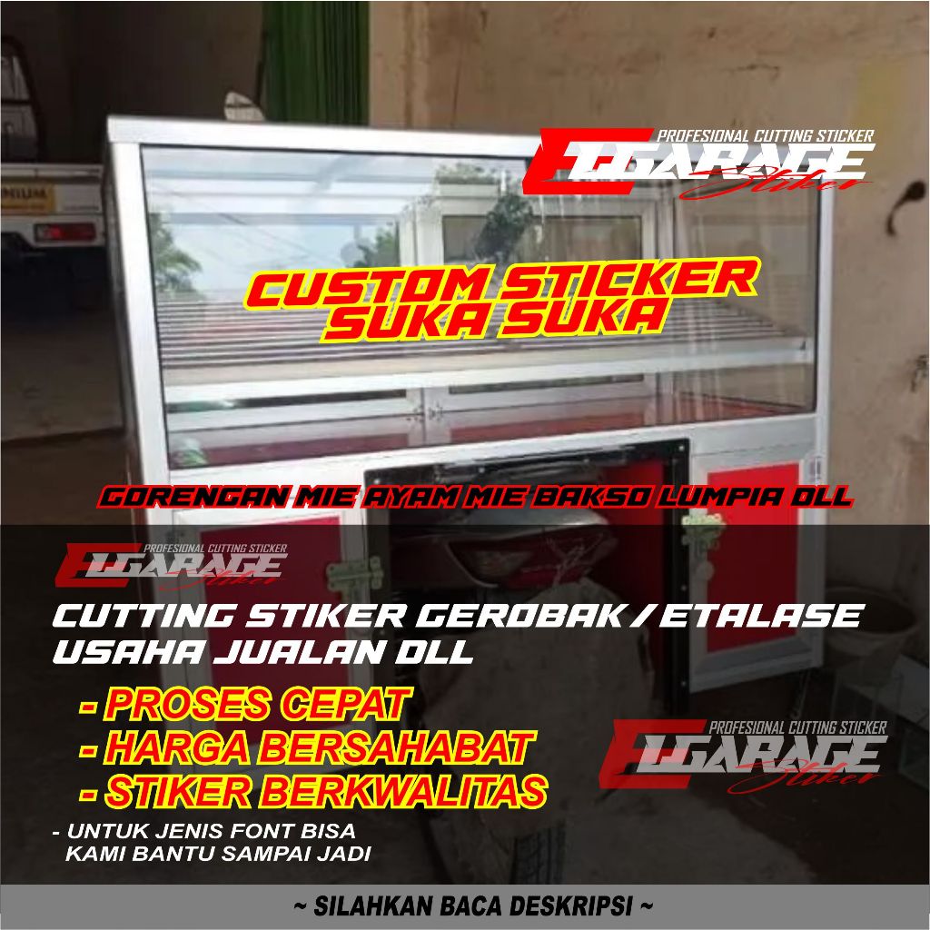 

Stiker Custom Usaha / Stiker Gerobak / Stiker Kaca / Stiker Huruf Abjad / Stiker Etalase / Neon Box / Gambar sendiri / Custom Nama / Stiker Tulisan / Stiker Logo Brand