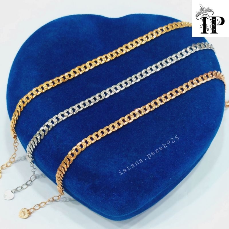 GELANG TANGAN PRIA/WANITA PERAK ASLI 925 SILVER LAPIS EMAS PUTIH - MODEL SISIK NAGA - PERHIASAN PERA