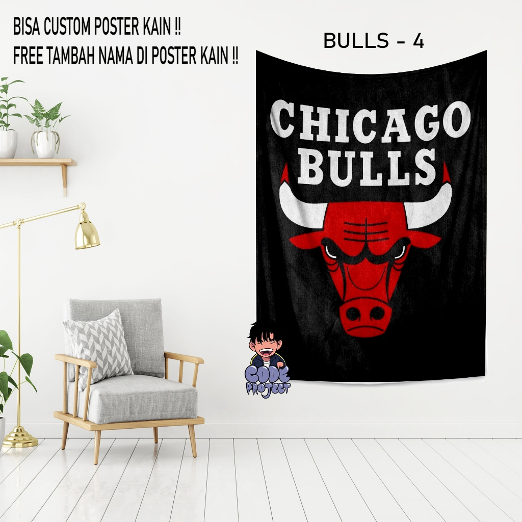 POSTER KAIN CHICAGO BULLS - Poster kain basketball - hiasan dinding kamar - dekorasi dinding kamar c