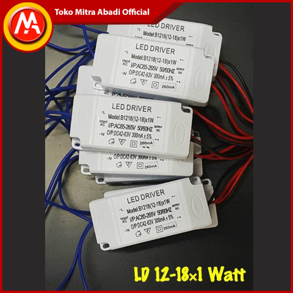LED Driver 12-18*1 Watt Casing Plastik