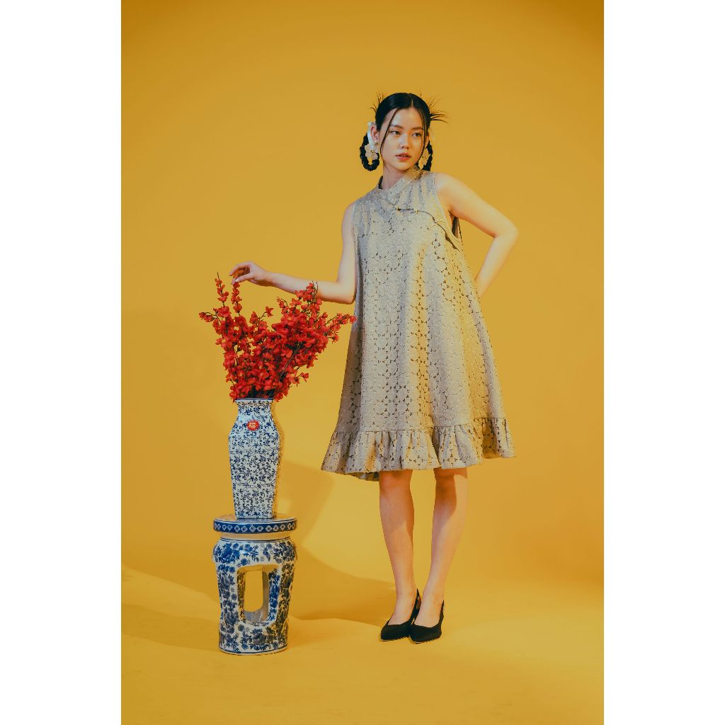 Jolie Clothing Wei Lace Dress /  Sleeveless Dress / Loose Dress / Midi Dress / Cheongsam Dress