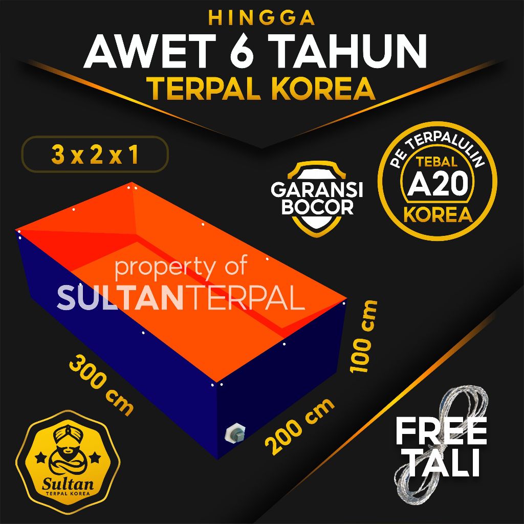 Terpal Kolam Terpal Ikan Kotak 3x2x1 / 2x3x1 / 300x200x100 / 200x300x100  Tebal A20 / A15 / A12 / A8