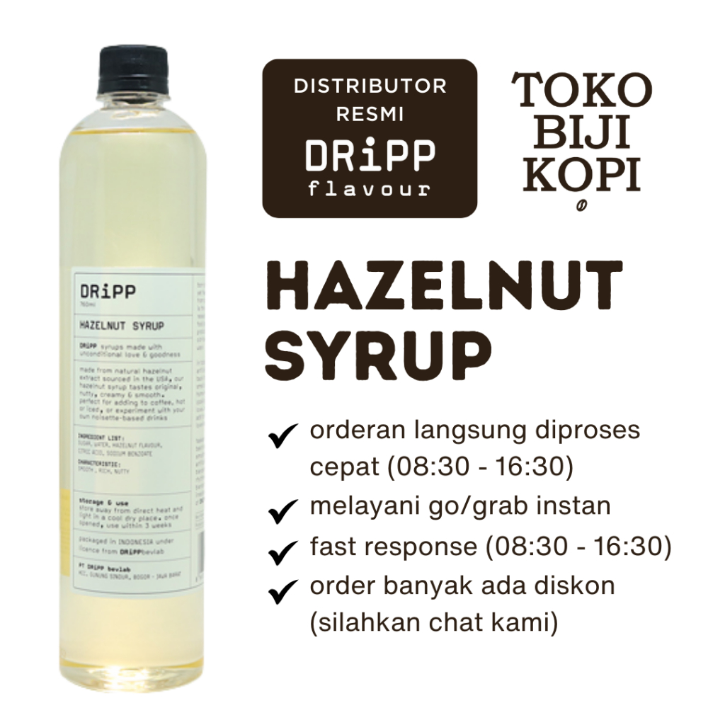 

DRiPP Hazelnut Syrup - Sirup Rasa Kacang Hazelnut 760 ml