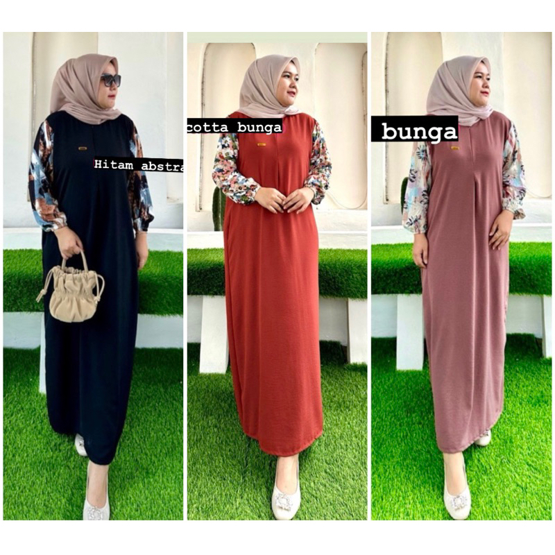 SARAH DRESS BAHAN CRINKLE KOMBINASI RAYON MOTIF