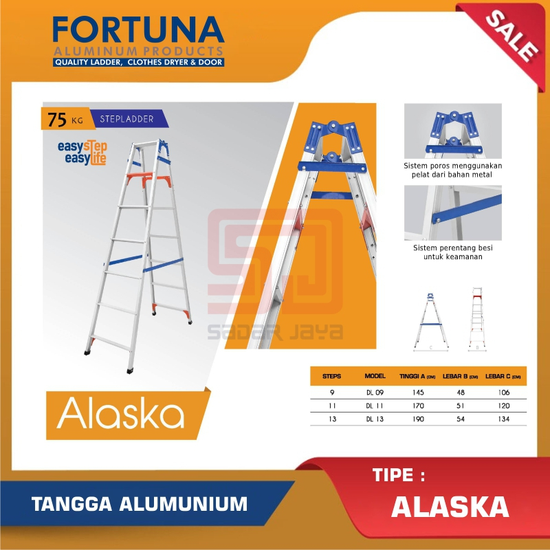 Tangga Lipat Aluminium 1.5 Meter Fortuna Alaska DL 11 Tangga Alaska Tangga Lipat 170cm
