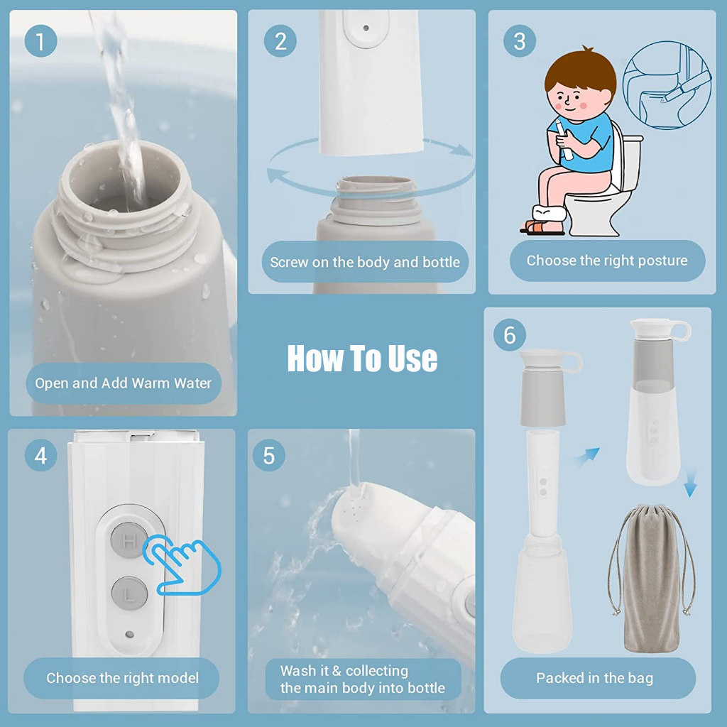 Portable Bidet Sprayer Travel Shower Personal Cleaner Jet  IPX7 Waterproof Washer Hygiene Bottle Spray Washing Untuk Ibu Hamil Bayi