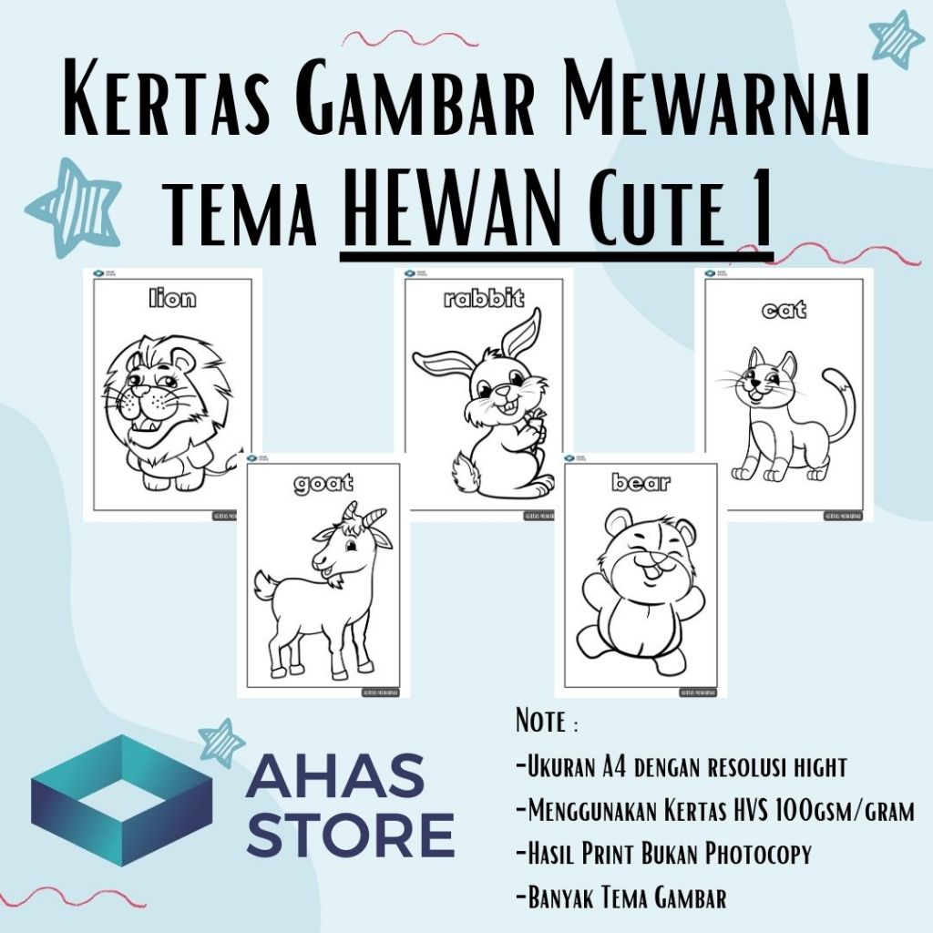 

Kertas Gambar Mewarnai Tema hewan Cute 1