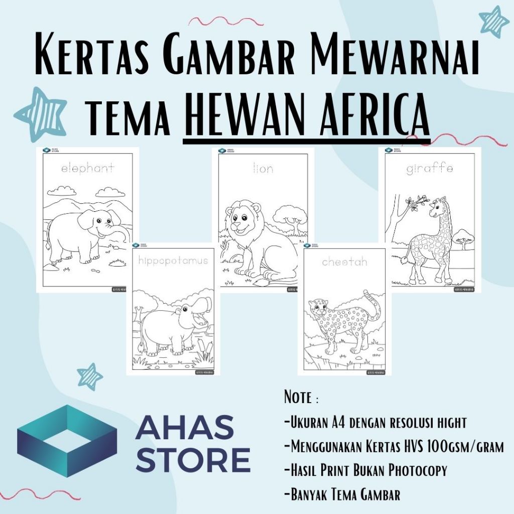 Kertas Gambar Mewarnai Tema HEWAN AFRICA