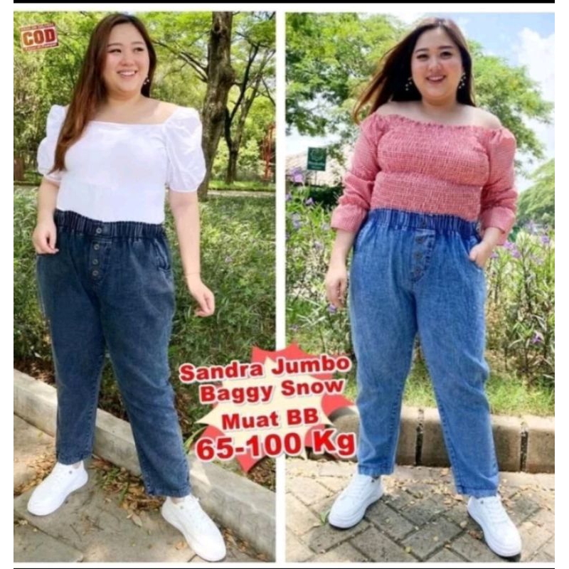 Sandra//Baggy Jeans BIG SIZE Celana Wanita Boyfriend JUMBO Muat BB 65-100kg