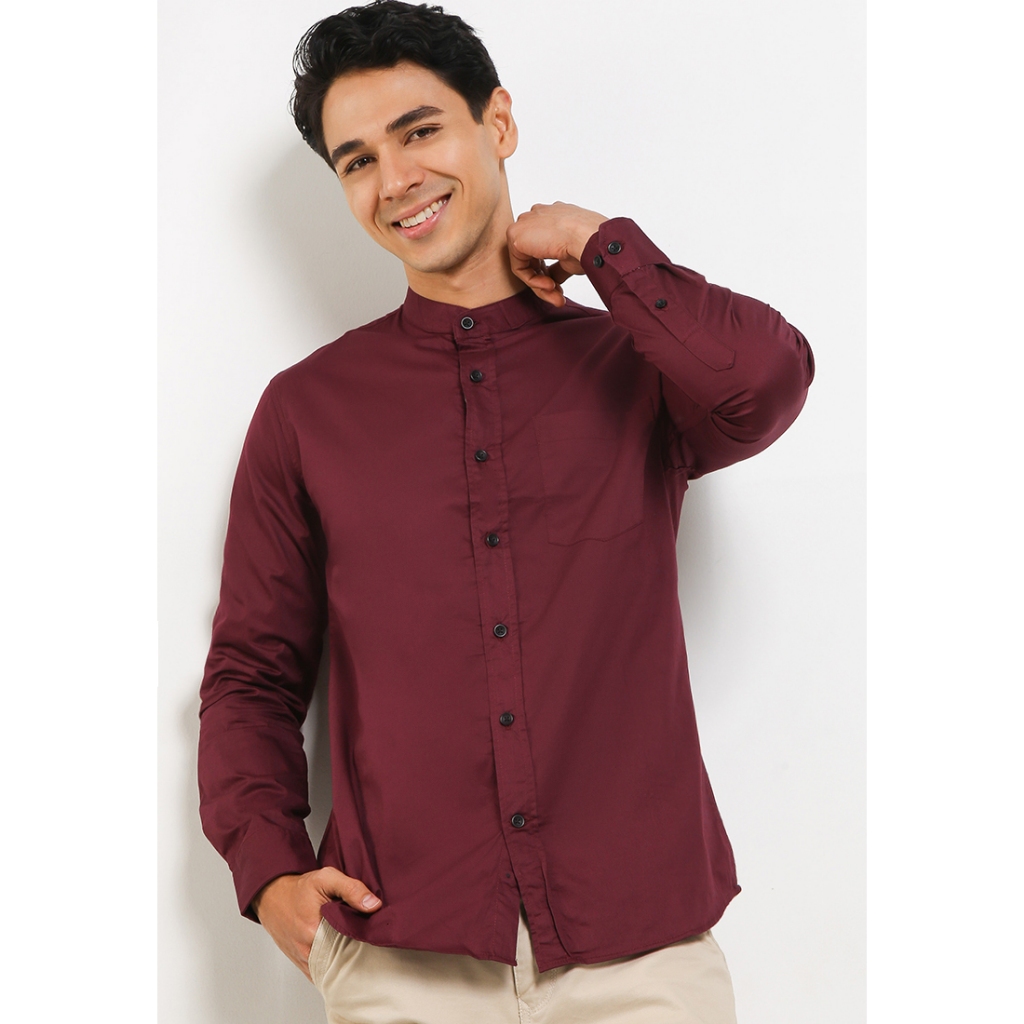 Cotton Well Badr Shirt Maroon Kemeja Koko Pria Polos Panjang Merah