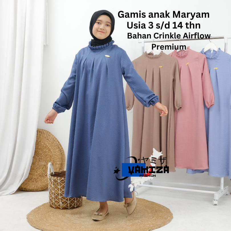 Gamis Crinkle Airflow Anak Usia 3 s/d 14 Thn 8 pilihan warna #MAHIRA