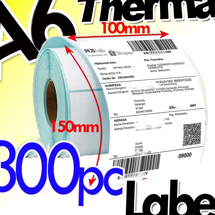 

Ready Stok LABEL STICKER THERMAL BARCODE 1x15mm 1x15cm 3Pcs Core 1 MURAH A6 4 x 6