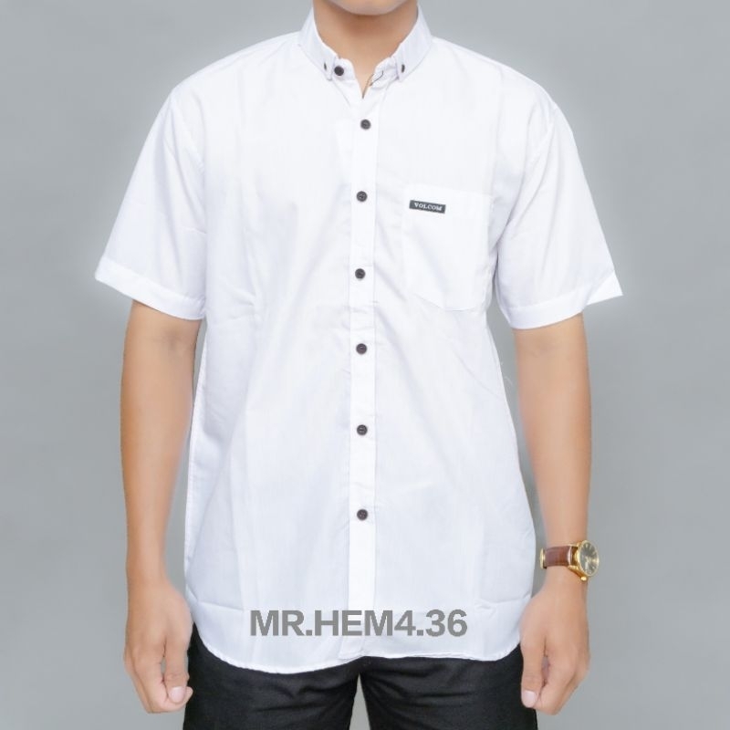 Kemeja Putih Lengan Pendek Kemeja Polos Cowok Gentleman Katun Premium