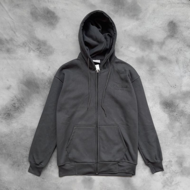 Jaket Zipper Hoodie Essentials Fear Of God Grey Abu Fulltag Label