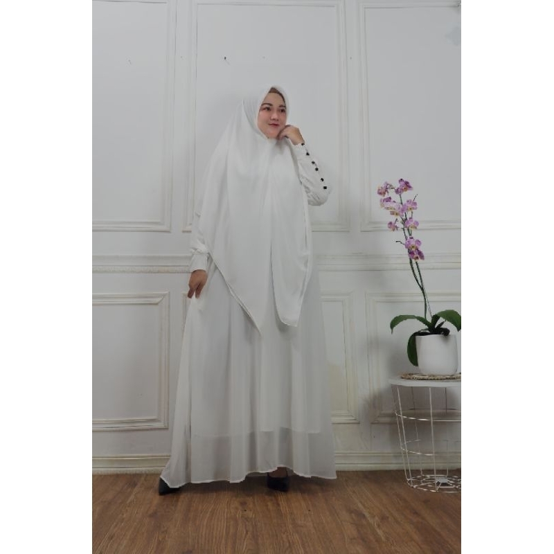 Gamis Khadijah Gamis Umroh putih set hijab instan syar'i