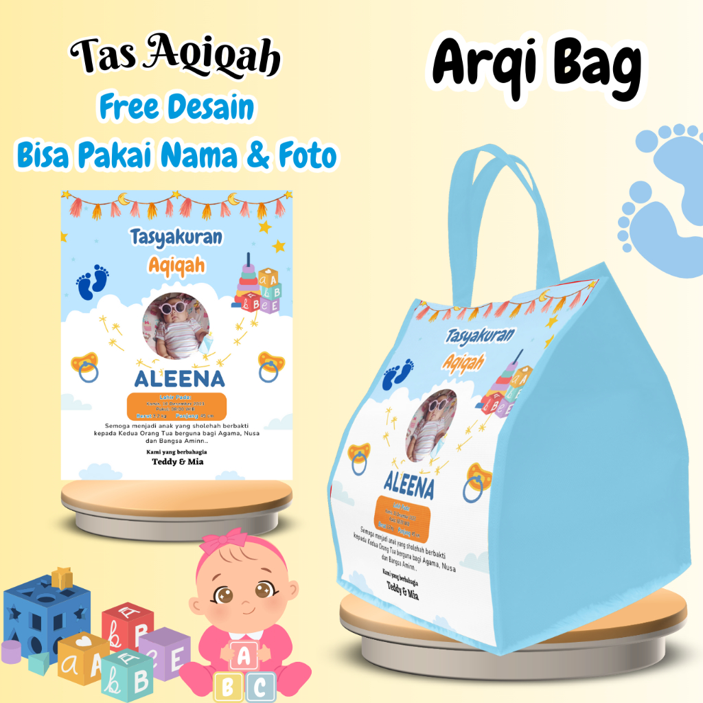 

40 Pcs Tas Aqiqah Tas Hajatan Berkat Aqiqah Anak Cewek Cowok Free Custom Desain Pakai Nama & Foto