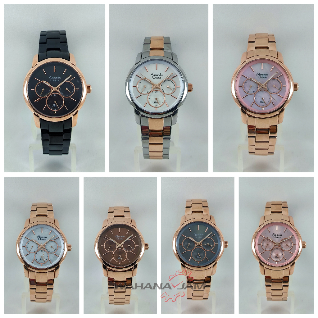 Alexandre Christie AC 2A34 BF / Jam Tangan Wanita AC2A34 Rantai Multifungsi Rosegold Alexander Cewek