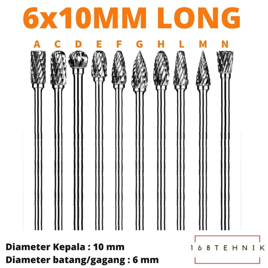 6X10 LONG CARBIDE ROTARY FILE / MATA BOR TUNER / ROTARY BURR TUNER / MATA CUNER / ROTARY CARBIDE