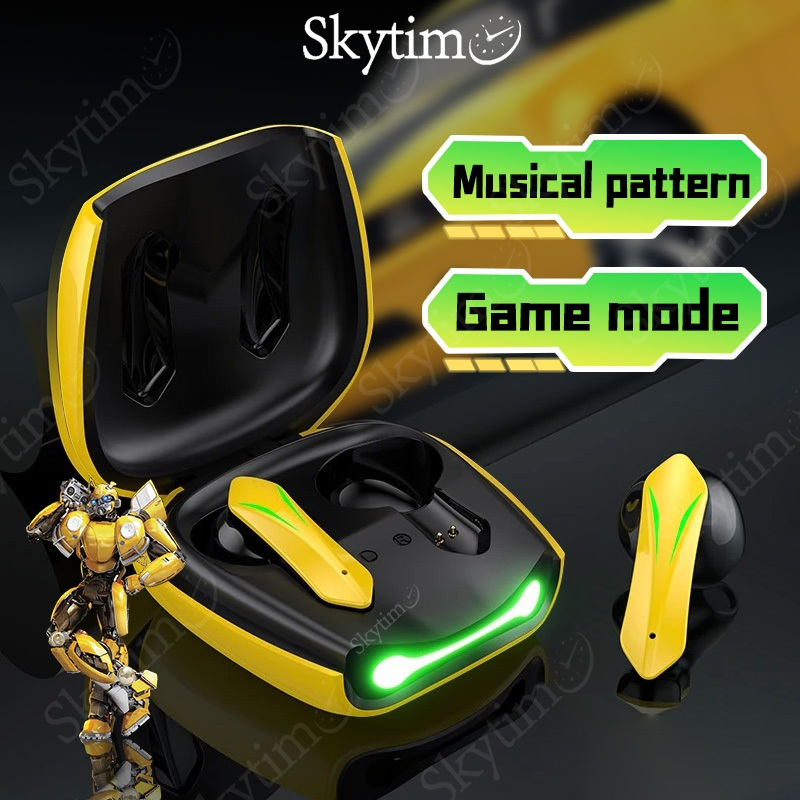 Skytime Gaming Headset Bluetooth TWS T12 Bumblebee Earphone Wireless Earbuds HiFi Stereo Touch Contr