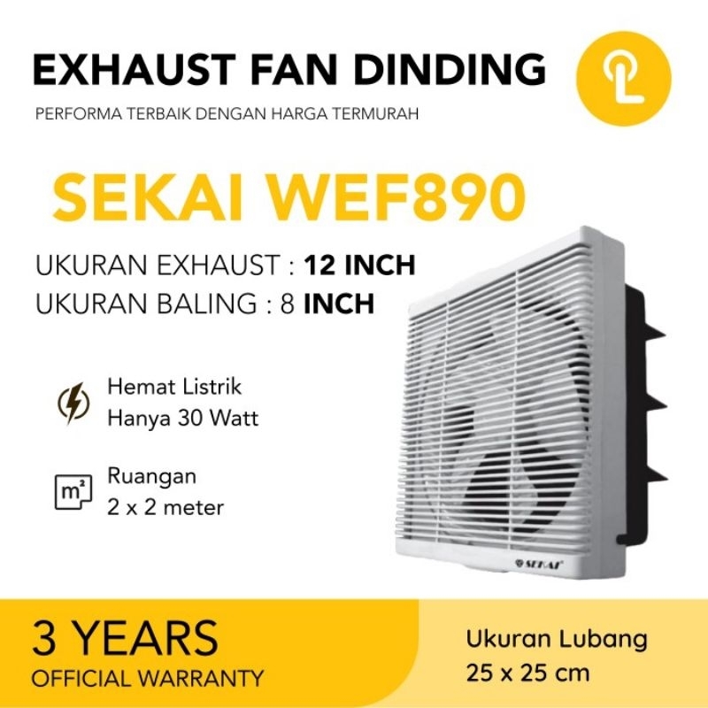 Exhaust Fan Dinding Sekai 8 Inch WEF890 Sekai WEF 890 / Kipas Angin Dinding Partisi 8"