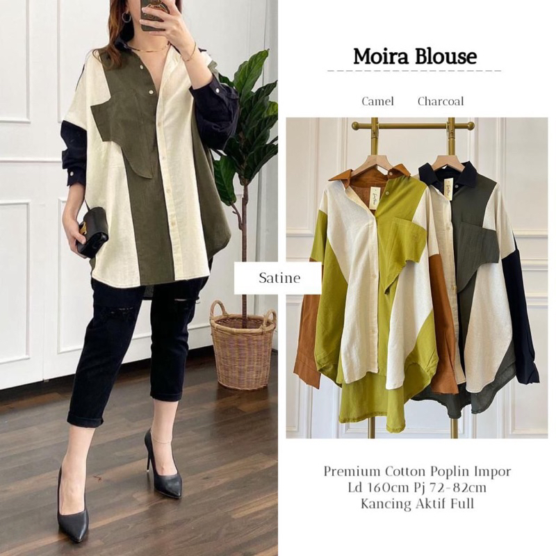 Atasan Wanita Satine Moira Blouse Bahan Catton Poplin Muslim Santai