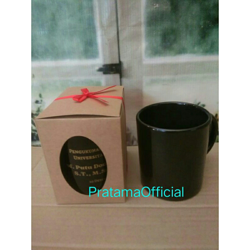 Mug Hitam Keramik Souvenir Custom Sablon