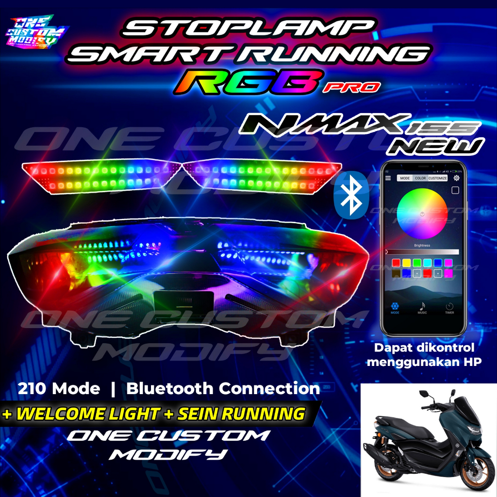Stoplamp Running RGB Smart Pro New Nmax Bluetooth Lampu LED Rem Belakang Smartphone Variasi Modifkas