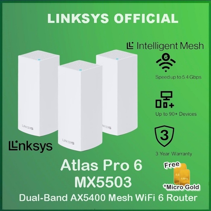 Linksys MX5503 Atlas Pro 6 Wi-Fi 6 Dual-Band Mesh System ( 3 Pack )
