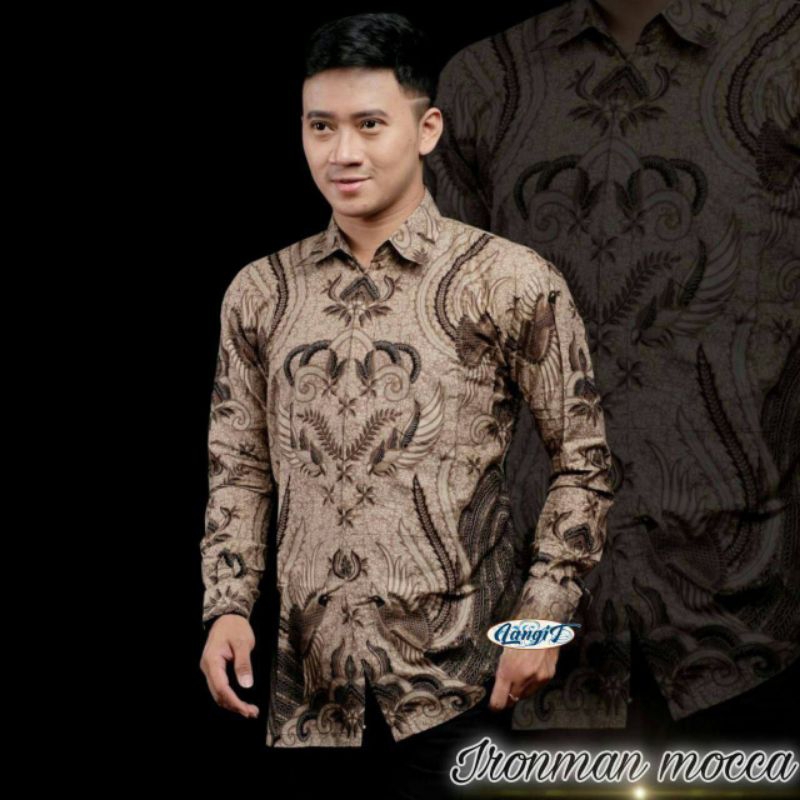 Kemeja batik pria lengan panjang motif ironman mocca