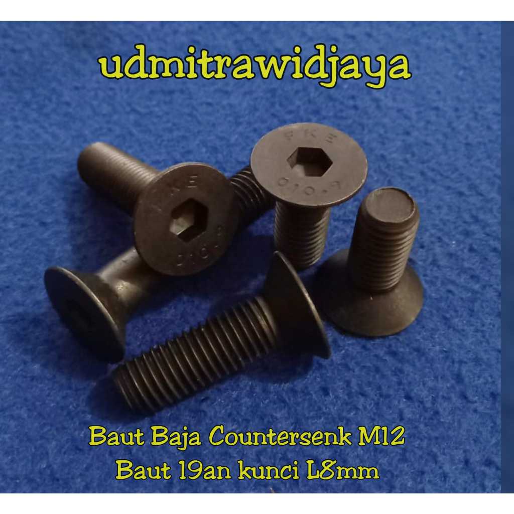 Baut Tirus Flat L M12 versenk baja kunci 17 19an TIRUS panjang 3cm 4cm 5cm 6cm baut versunk L baja M