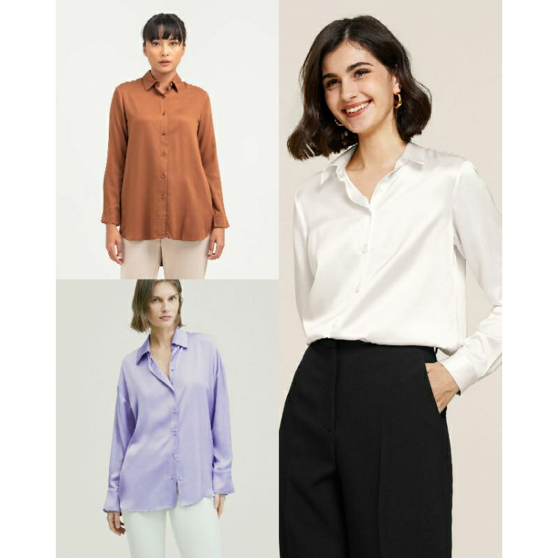 A NEW DAY BLOUSE SATIN HIDDEN BUTTON