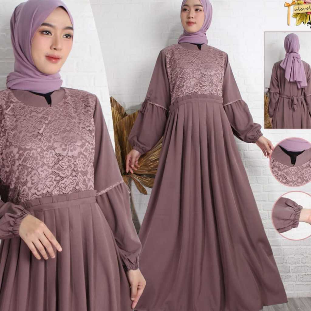 FLOWER DRESS GAMIS BRUKAT | DRESS KONDANGAN | GAMIS  KEKINIAN|GAMIS WANITA TERBARU PAKE TALI DRESS L