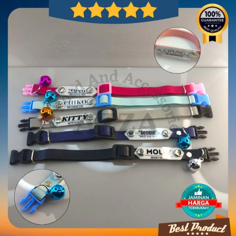 Kalung Kucing  Custom Nama Akrilik Bahan Kulit  Lonceng Besar 14mm