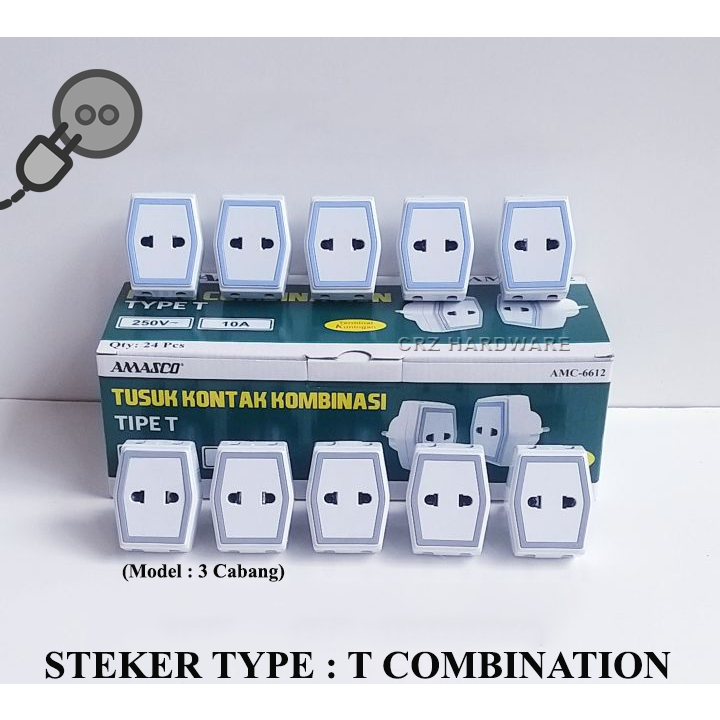 Steker T Murah Colokan Listrik T Multi Fungsi Stop Kontak 3 Cabang STEKER T MULTI AMASCO SNI