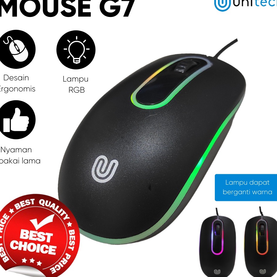 Best Optical Mouse G7 Unitech Wired Kabel USB 12DPI LED Black