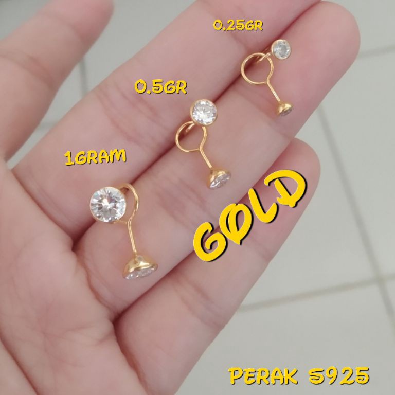 CODEBARANG165DGW ANTING TOGE MATA  KUNING LAPIS EMAS PERAK 925 LAPIS MAS PUTIH S