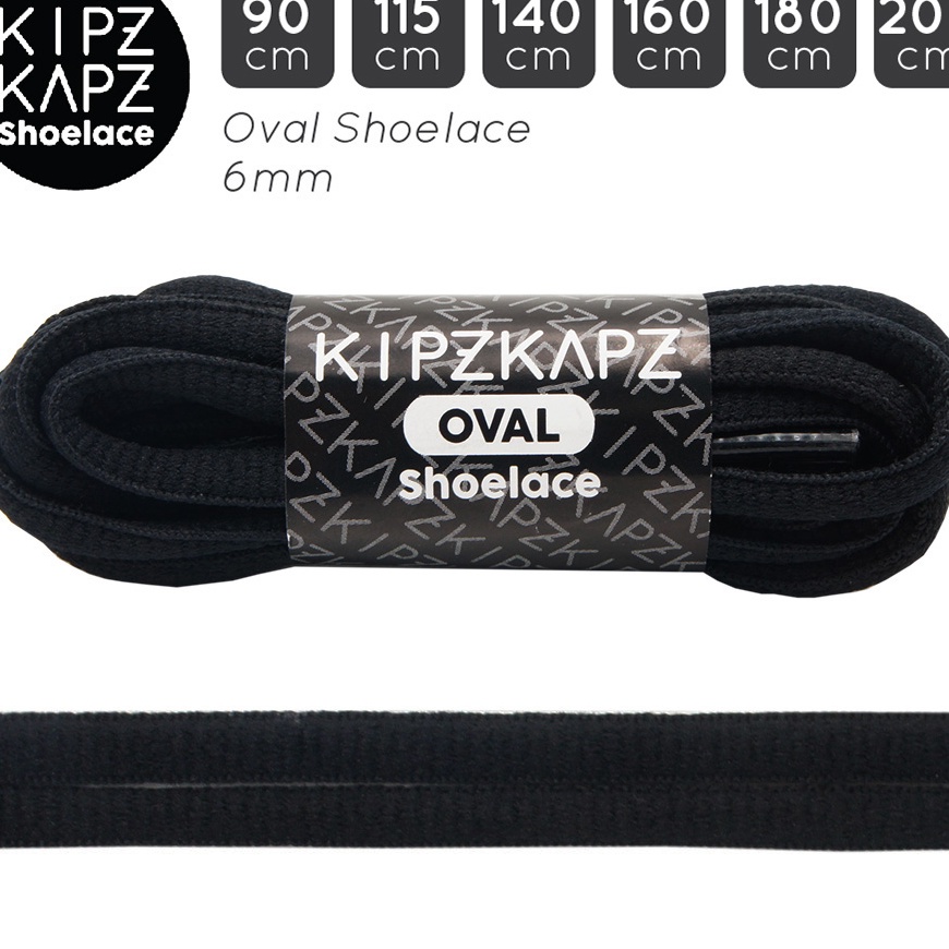 SALE KIPZKAPZ TALI SEPATU LONJONG  OVAL SHOELACE 6MM  O1 BLACK  9CM 115CM 14CM 16CM 18CM 2CM