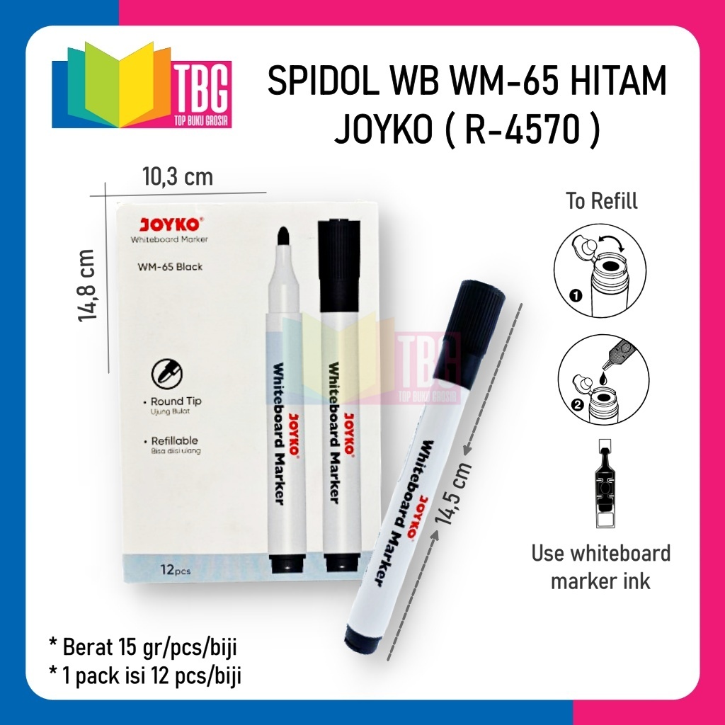 

1 PCS SPIDOL WB WM-65 HITAM JOYKO WHITEBOARD MARKER SPIDOL PAPAN TULIS PUTIH (R-4570)