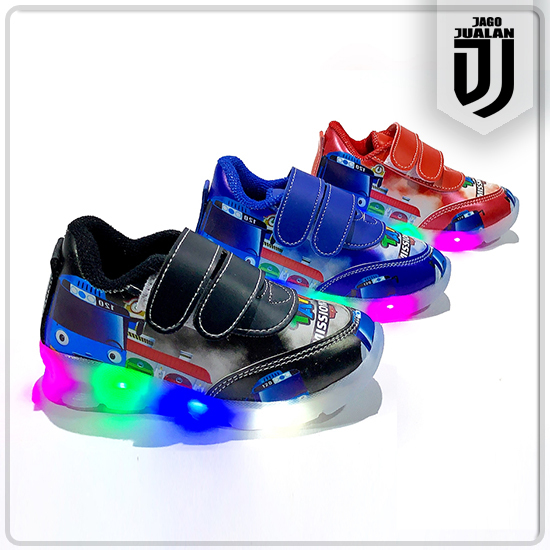 Sepatu Sneakers LITTLE BUS Lampu LED Anak usia 1 2 3 4 5 6 tahun / Sepatu Kets Perekat Anak Balita C