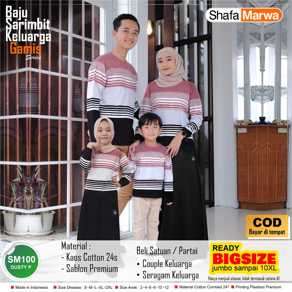 Shafamarwa Kaos Sarimbit keluarga Couple Family Dress Gamis Series Ayah Bunda Anak SM100 Dusty Pink 