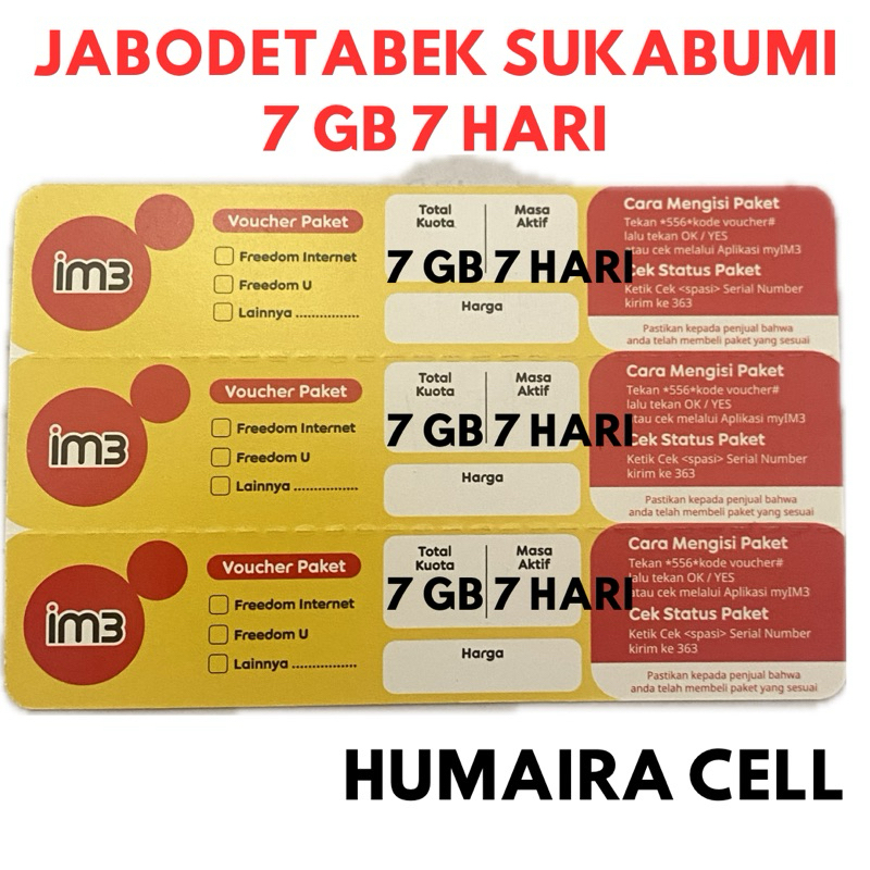 VOCHER DATA KUOTA INDOSAT 7 GB 7 HARI JABODETABEK SUKABUMI
