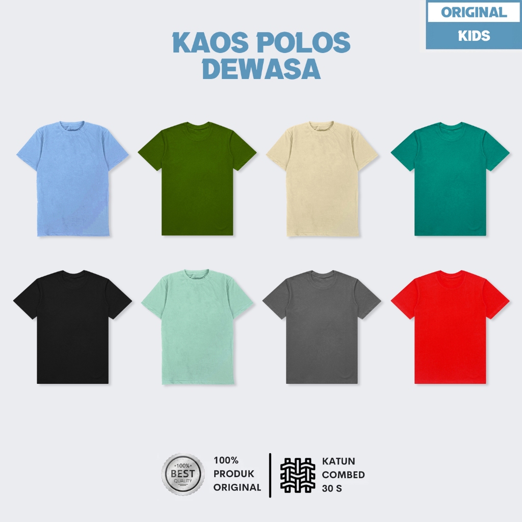 Kaos polos dewasa pria dan wanita tersedia ukuran S M L XL XXL 3XL banyak pilihan warna hitam putih 