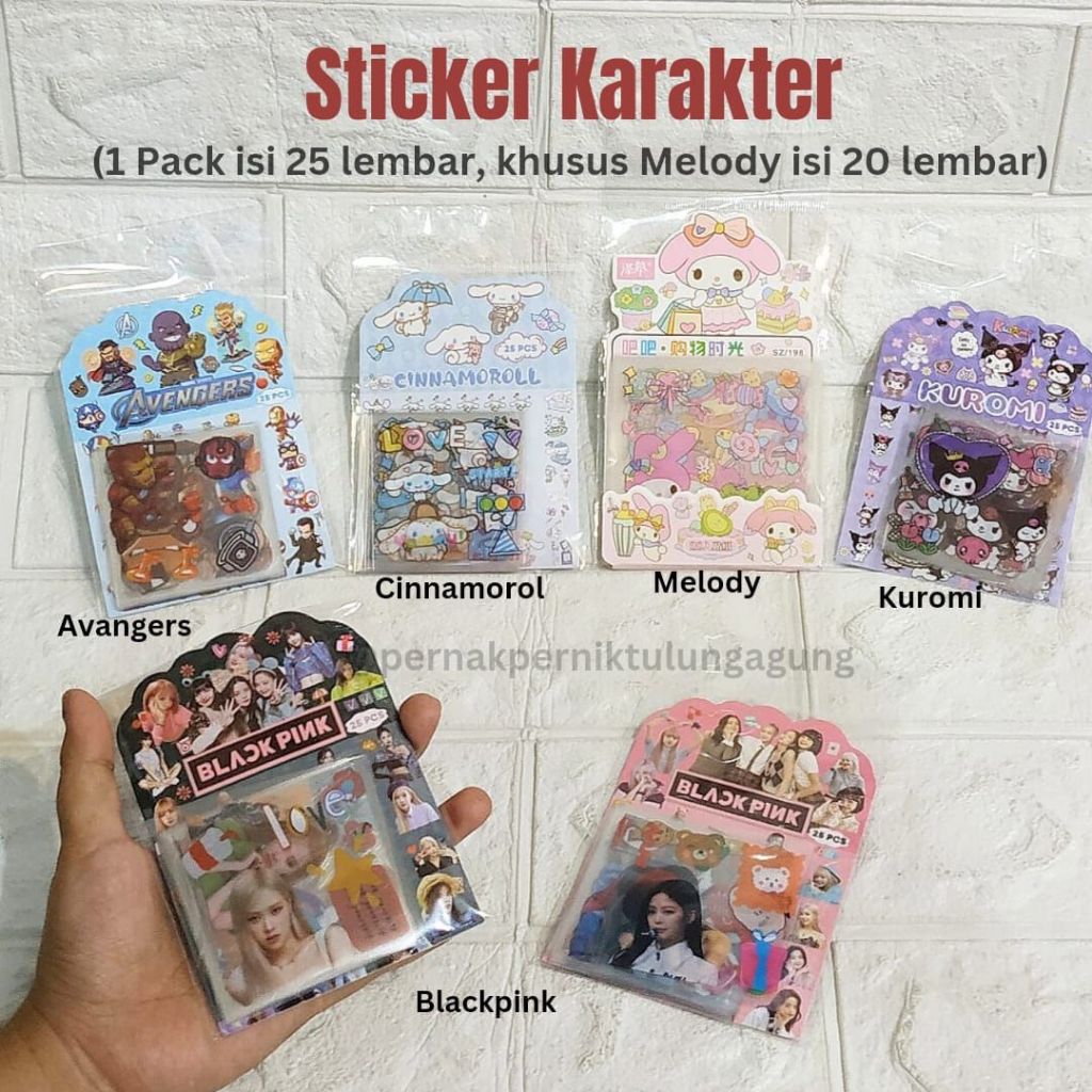 

Stiker Karakter Kuromi/Mellody/Cinamorol/Black Pink/Avangers