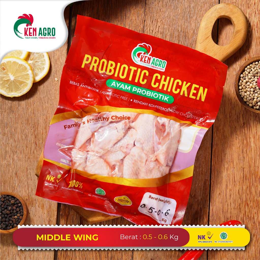 

Ken Agro Ayam Probiotik Sayap Wingette Middle Wing 0.5-0.6 kg Frozen