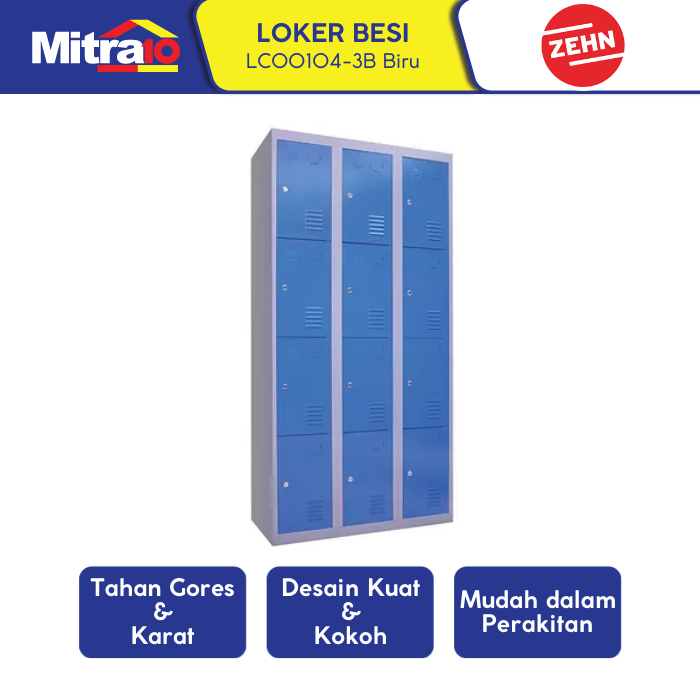 Locker Besi 3 Kolom 4 Tingkat Biru - Lemari Penyimpanan - Zehn