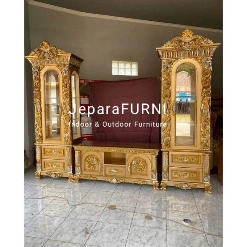 BUFET PISAH UKIRAN BUNGA TULIP JATI JEPARA I BUFET HIAS JATI I BUFET PAJANGAN